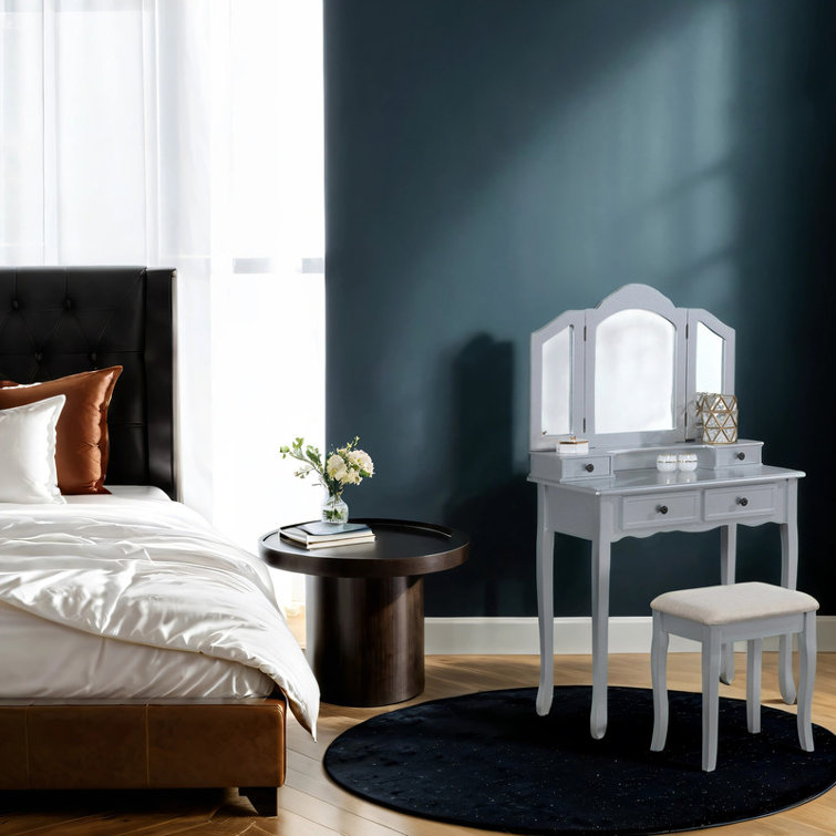 House of Hampton® Wooden Vanity Make Up Table and Stool Set,3panel